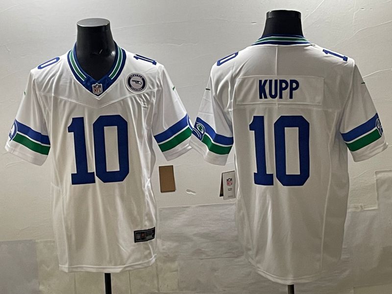 Men 2025 Seattle Seahawks #10 Kupp White retro Three generations Nike Limited NFL Jersey style 2